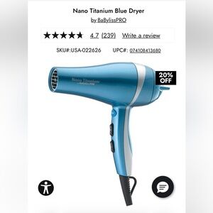 BaBylissPRO Nano Titanium Blue Hair Dryer